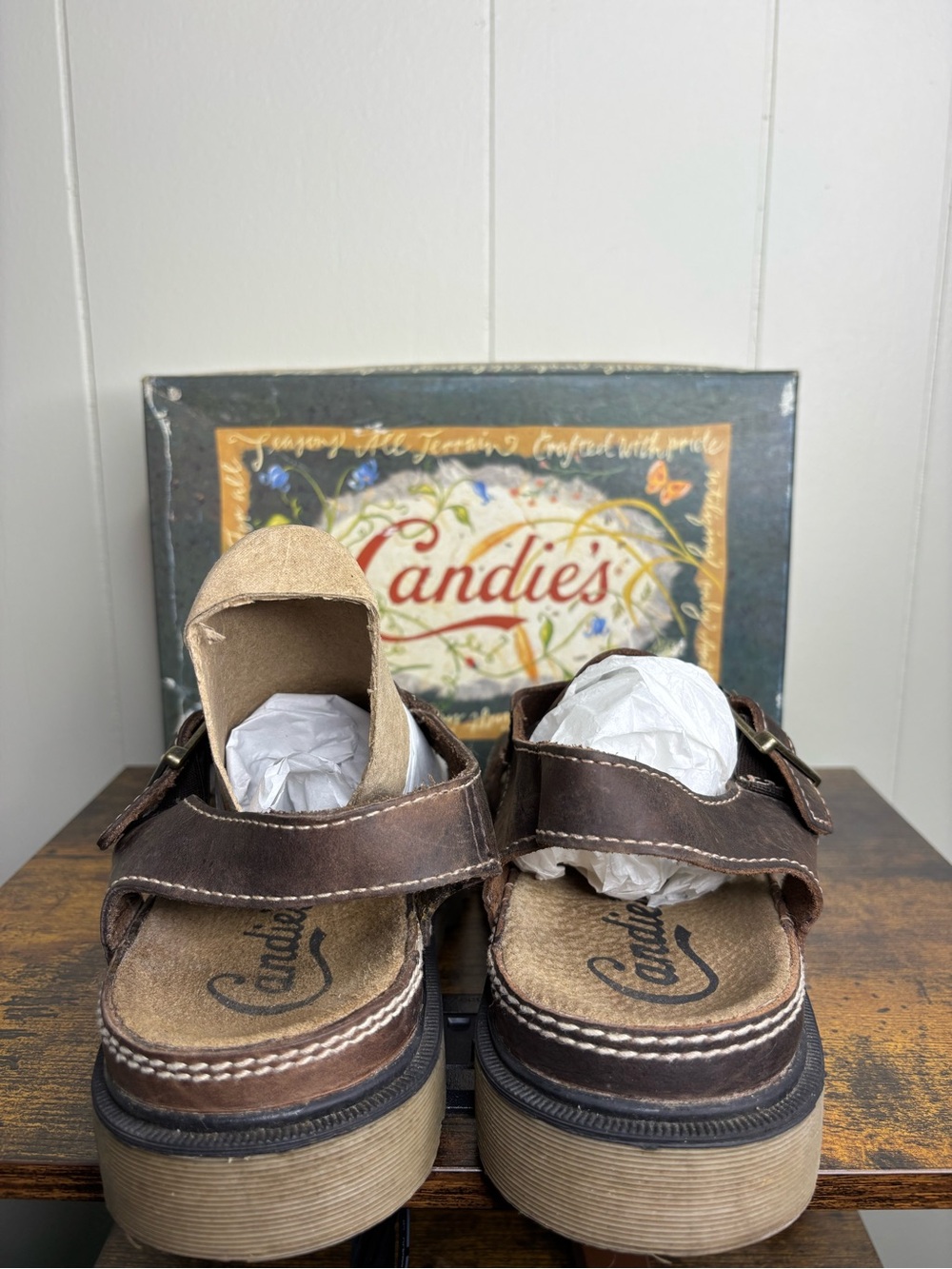 Vintage Candie’s Fisherman Platform Sandals Womens Brown Leather Y2K Size 8.5 - Picture 7 of 8